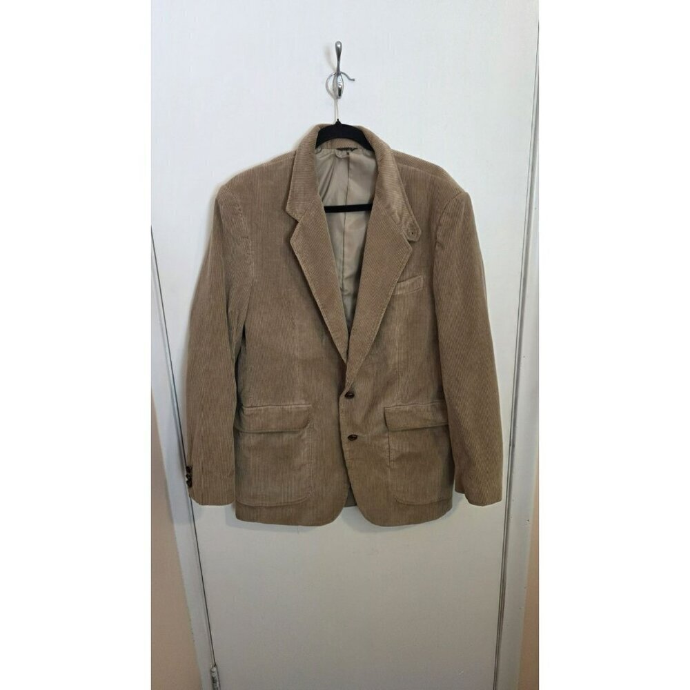 Vintage Jordache Blazer Mens Size 40L Brown Tan Corduroy Cotton 2 Button Pockets